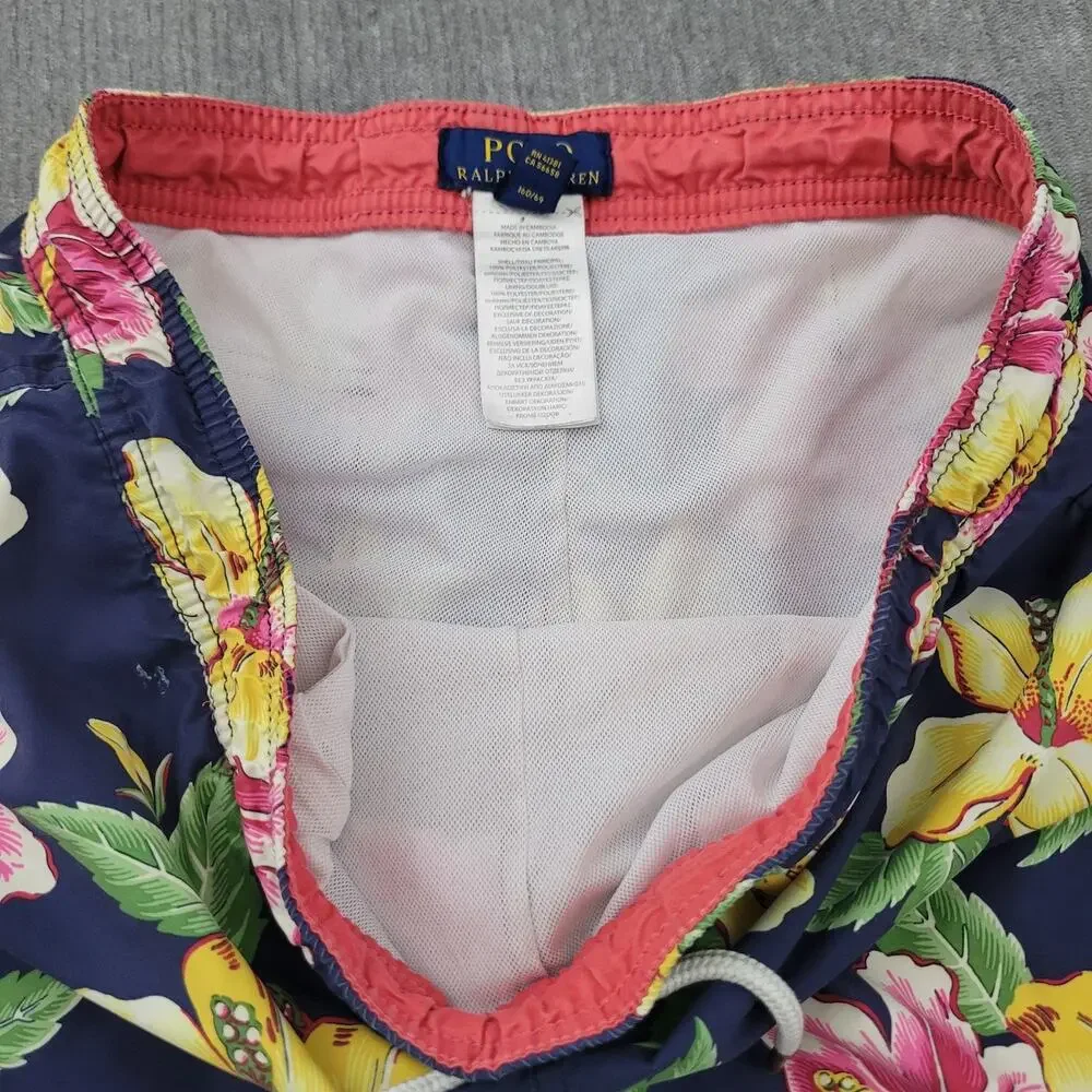 Vintage 90s Polo Ralph Lauren Youth Hibiscus Board Swim Trunks Shorts Size 14-16